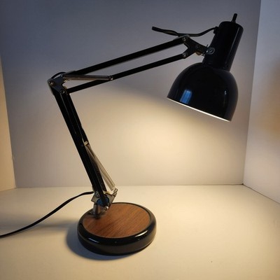 VTG 90s Lite Source 23'' Adjustable Black Desk Lamp Wood Base Postmodern Heavy