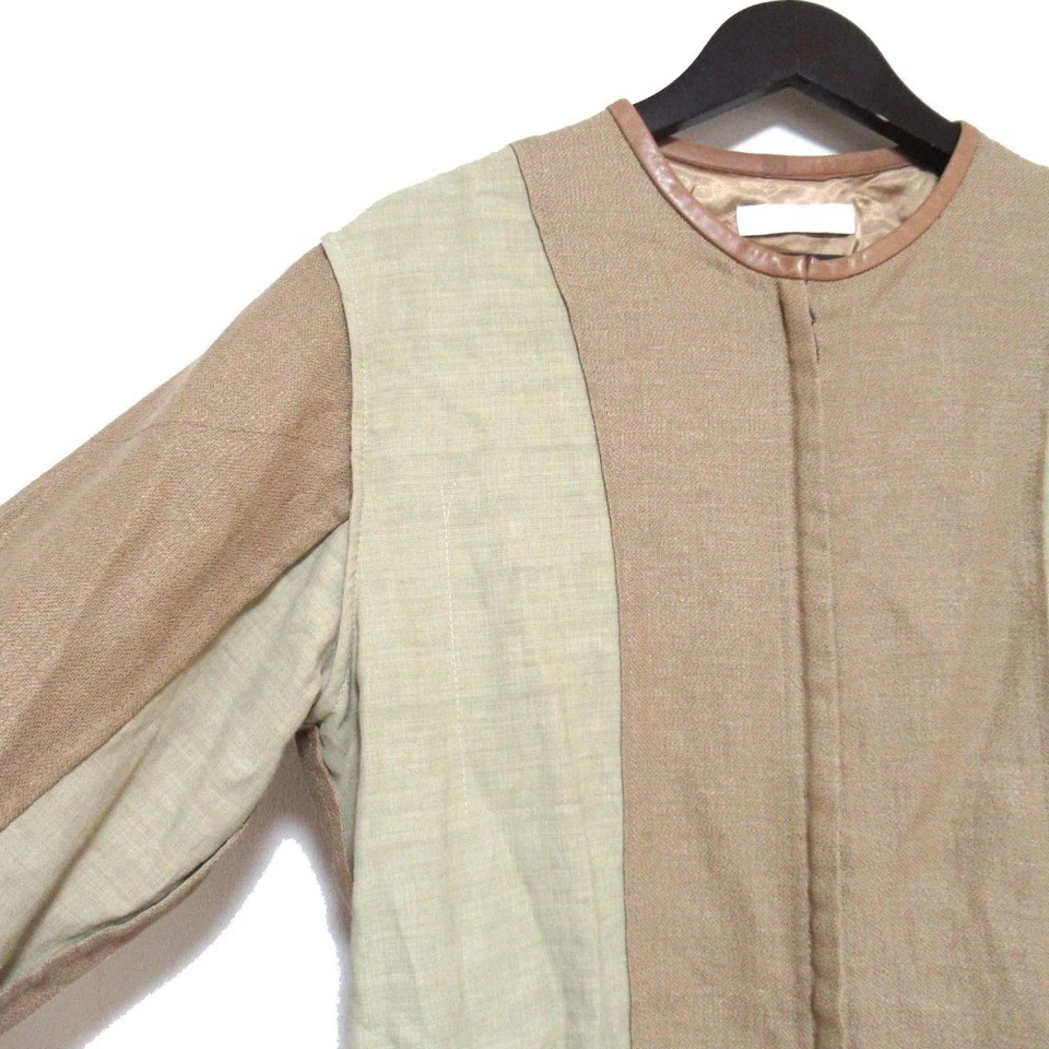 Mono Chloe Cuero Ribete Lino Sin Cuello Cremallera Talla 34 Marrón Beige Oli... Foto 3 de 4