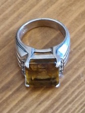 Sterling Silver 925 Emerald Cut Citrine Ring. Jens Aagaard Danish, Signed HM