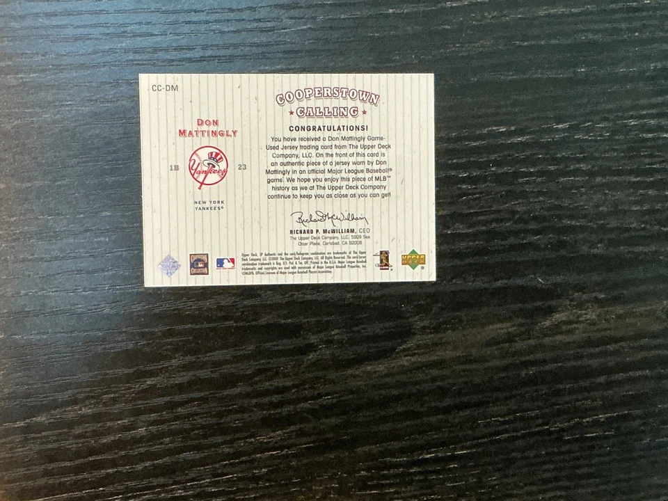 2001 SP Authentic Don Mattingly Cooperstown Calling Game Used Jersey Patch Card - Image 2 of 2