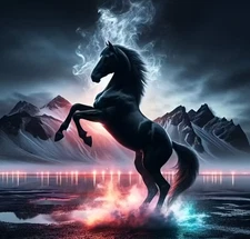 5D Diamond Art Painting Kit Black Stallion Rearing up 40cmx40cm