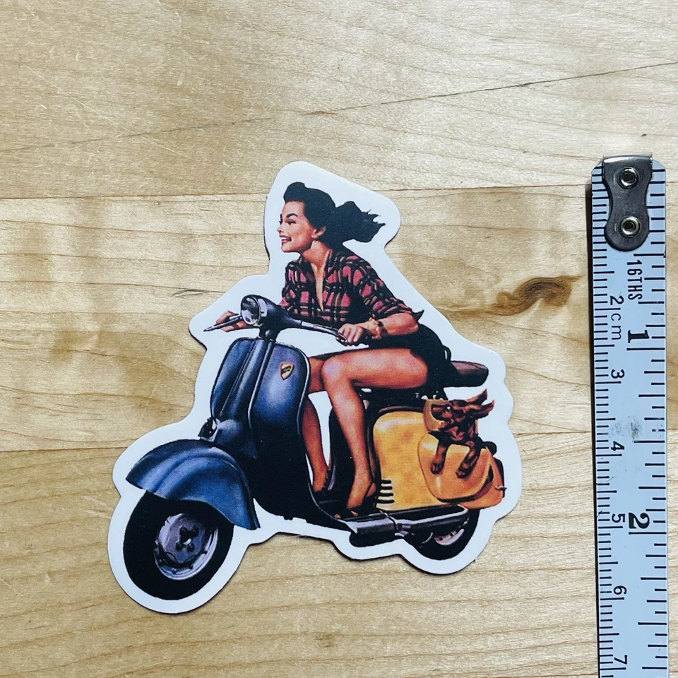 2.25" Retro Vespa Pinup Girl Matte Vinyl Moped Scooter Bumper Sticker Decal - Image 2 of 2