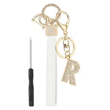 Leather Wristlet Keychain, Letter R Keychains