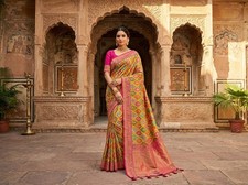 Silk Banarasi Saree-Tanabana Kardana, Sequence Work with blouse 38-46 false pico