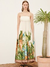 Alemais Organic Cotton White Jungle Print Resort Camisole Dress