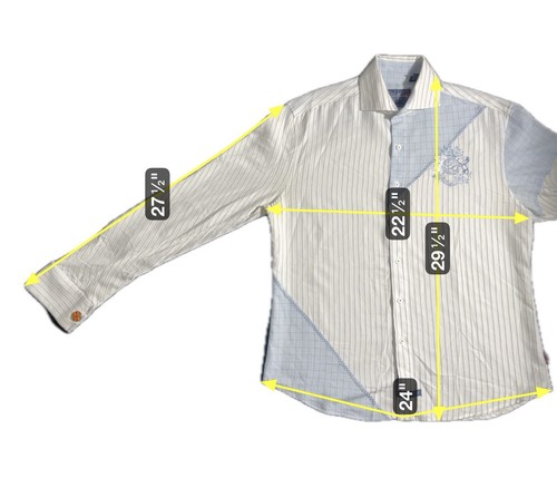 English Laundry Men’s Large Shirt White Blue Stripe Crest Button-Up Long Sleeve - Picture 5 of 9