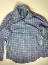 Michael Kors Slim Fit Stretch Blue Plaid Long Sleeve Dress Shirt 15-15 1/2 32/33