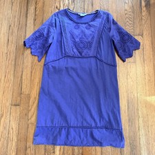 Boden Shift Dress SZ 8R Blue Heidi Boho Knit 100% Cotton Eyelet Trim
