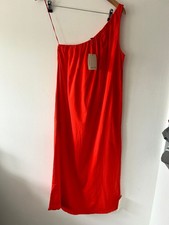 Nobody's Child Dress 12 One Shoulder Midi Slip Red Cotton Lined Summer weddding