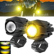 2Pcs LED Driving Fog Light Amber White Projector Lamp Headlight Motorcycle ATV