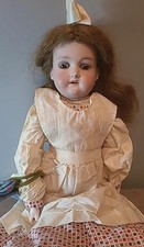 Antique Porcelain Bisque Doll AM 24" Kid Leather Body Repaired