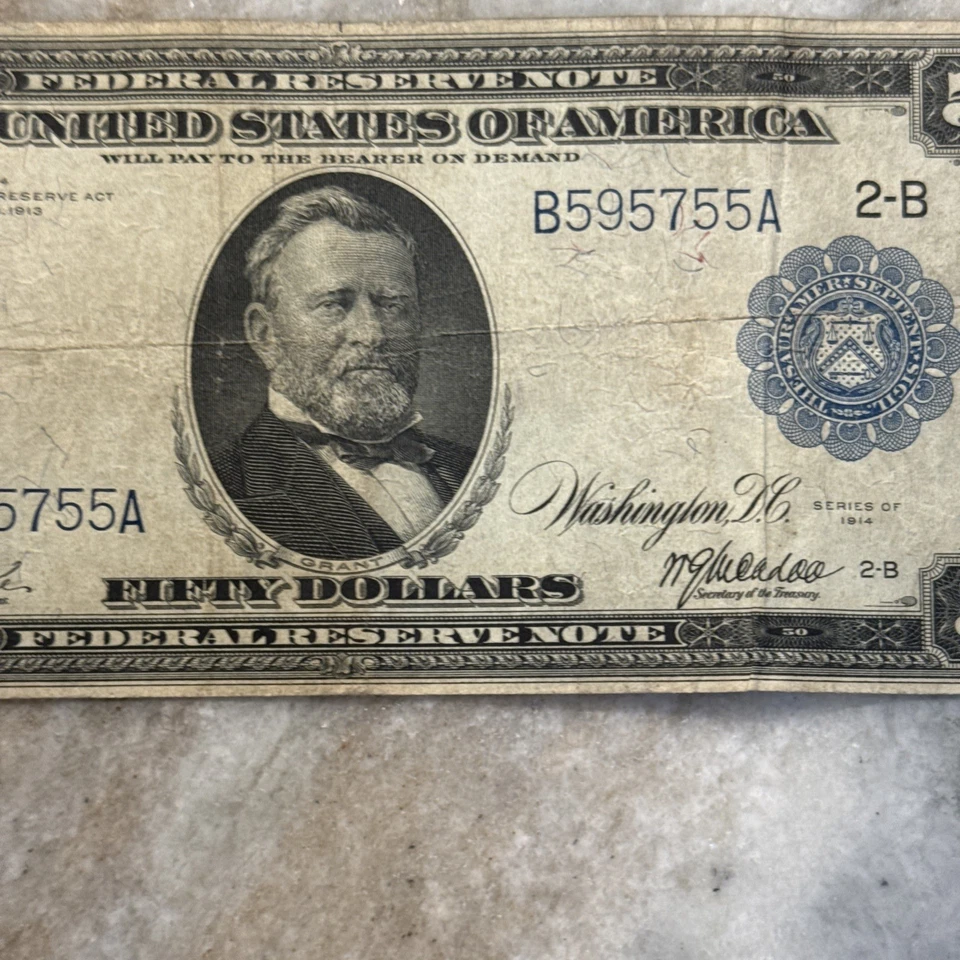 1914 $50 large-size FRN Fr. 1028 (2-B/New York) VF/VF+ - Image 3 of 4