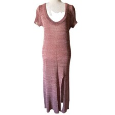 Free People Beach Maxi Dress Womens M Rose Sunset Sweater Knit Scoop Neck Slit