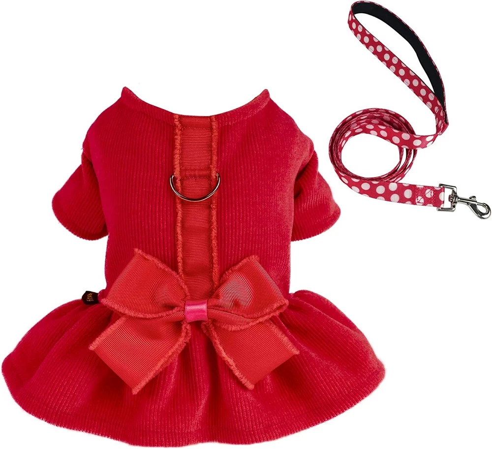 Dog Harness Dress with Leash Set Christmas Dog Clothes for Medium Dogs Girl Red
