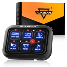 AUXBEAM 6 Gang On/Off Switch Panel Toggle Circuit Relay System Kit Blue Car Boat
