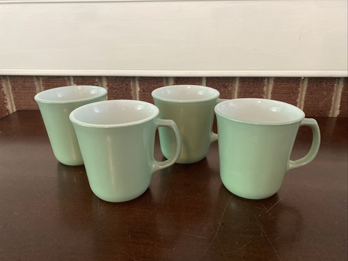 Pyrex Coffee Mug Vtg Mint Green Milk Glass D Ring Handle Set Of 4 - Picture 8 of 12