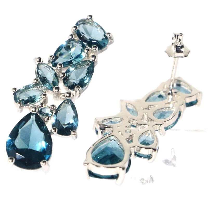 Buy 4 Get 1 Free 4.2g 925 SOLID STERLING SILVER Earrings London Blue Topaz - Image 3 of 3