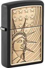 ZIPPO "LIBERTY & FLAG" BLACK EMBLEM LIGHTER 60007165 ** NEW IN THE BOX **
