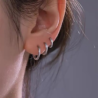Dicke Huggie Creolen aus chirurgischem Edelstahl Silber Herren Damen Schmuck