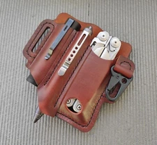 EDC leather belt pouch with keychain. Pouch for Leatherman multitool, Flashlight