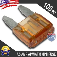 100 Pack 7.5A Mini Blade Style Fuses APM/ATM 32V Short Circuit Protection Fuse