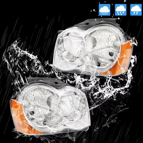 For 2008-2010 Jeep Grand Cherokee Halogen Headlights Chrome Left Right Headlamps - Picture 12 of 13