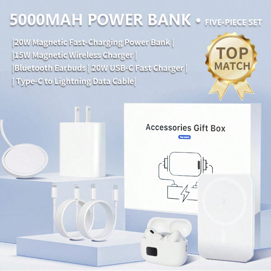 5-In-1 Magnetic Power Bank with Bluetooth Earbuds – Perfect Travel Companion & Everyday Essential