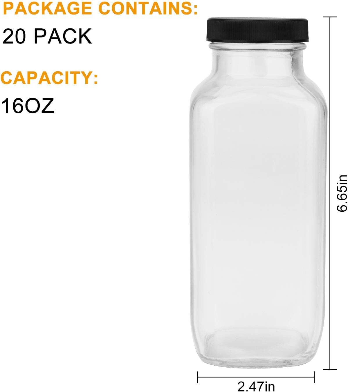 16Oz Reusable Glass Bottles 20 Pack With Airtight Lids For Drinks And Storage