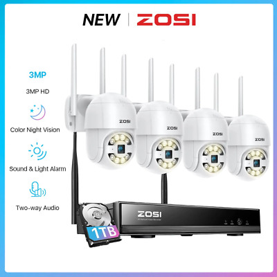 ZOSI 8CH NVR 3MP H.265+ PTZ Wireless Security Camera System Siren&Light Alarm 1T