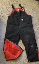Carhartt R38 BLK Insulated Bib Overalls Men's size 50 x 30 Zip-To-Thigh Dbl Knee