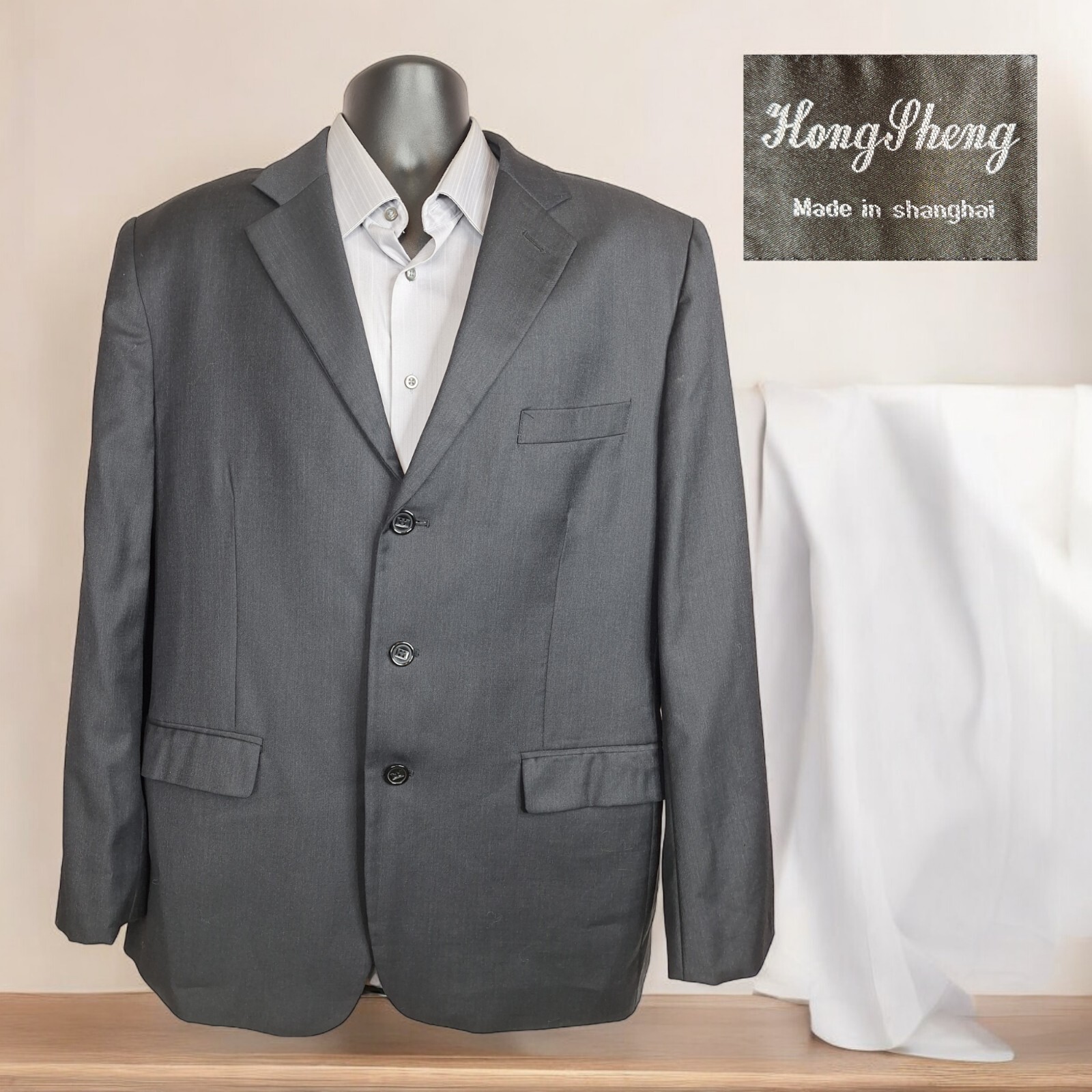 Hong Sheng Mens 42L Dark Gray 3-Button Single Vented Jacket Blazer  