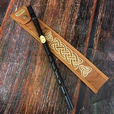 Black Tin Whistle in key of D by Feadog with Handmade Irish Whistle Case /