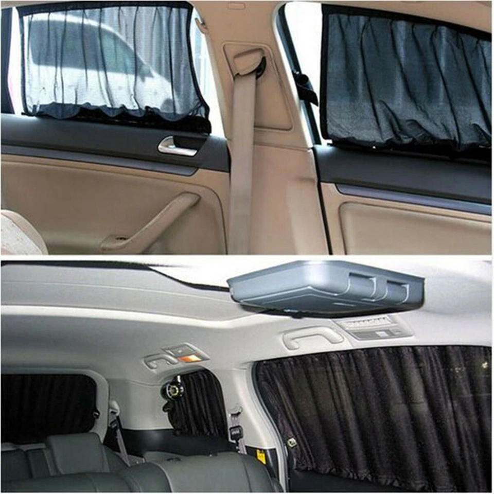 2Pcs Car Curtain Side Window Sunshade UV Protection Adjustable Foldable Black - Image 3 of 4
