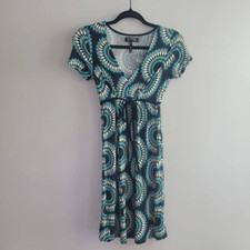 Vintage y2k geometric teal babydoll dress v neck artsy maximalist quirky