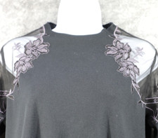 Urban Outfitters Shirt Women XS Black Sheer Lace Shoulder Ribbed Split Hem Tunic