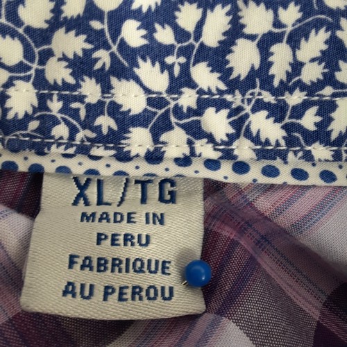 Camicia uomo Tommy Bahama taglia XL viola a quadri pima cotone manica lunga - Foto 4 di 13