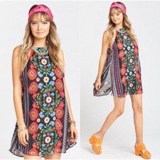 Show Me Your Mumu Black Floral Sleeveless Chiffon High Neck Mini Dress Size XS
