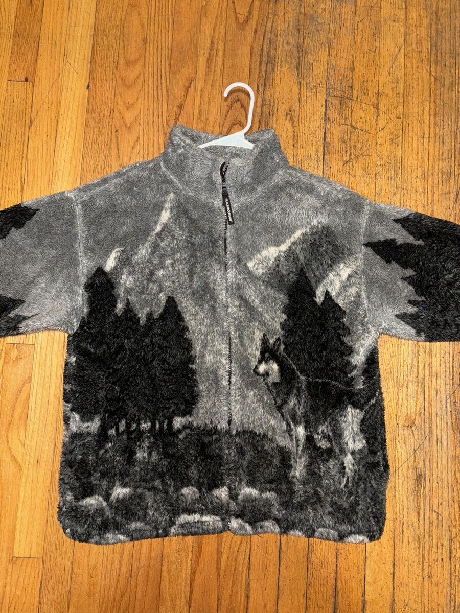 Vintage 1990's Black Mountain Wolf Animal Nature Fleece Zip Vintage 1990's Black Mountain Wolf Animal Nature Fleece Zip