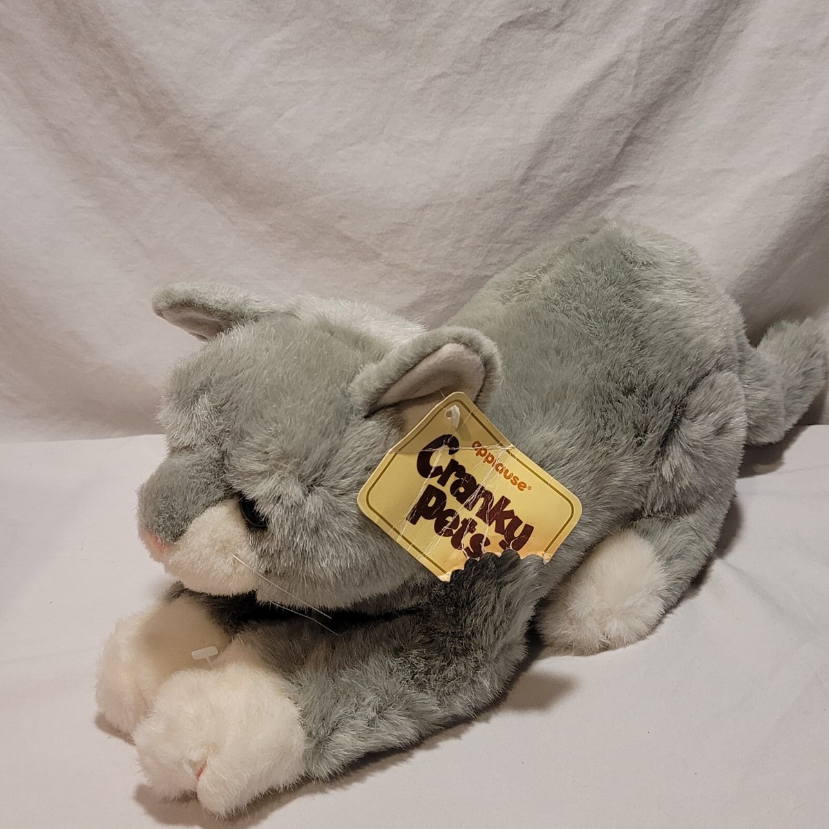 Dakin Cranky Pets Kitty Cat Plush Gray Stuffed Animal Toy Meows