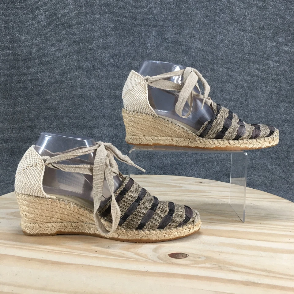 Sandalias Eric Michael Mujer 40 Beige Alpargata Cuña Tejida Rayas Gladiador Foto 2 de 4