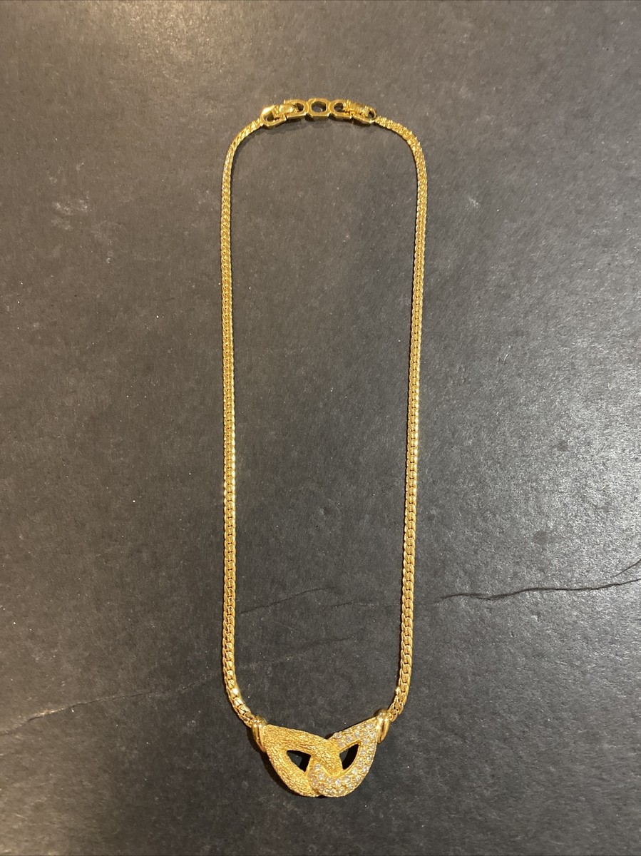 Vintage Christian Dior Gold-Tone Knot Pave Rhinestone Necklace | eBay
