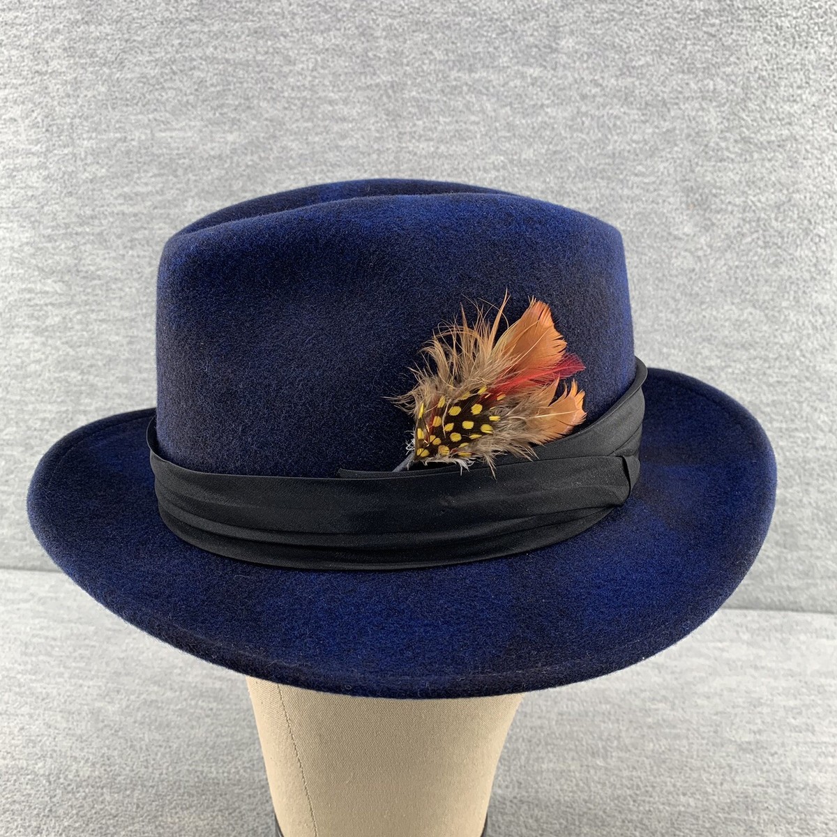 Giorgio Brutini Blue and Black 100% Wool Fedora Hat Size Large | eBay
