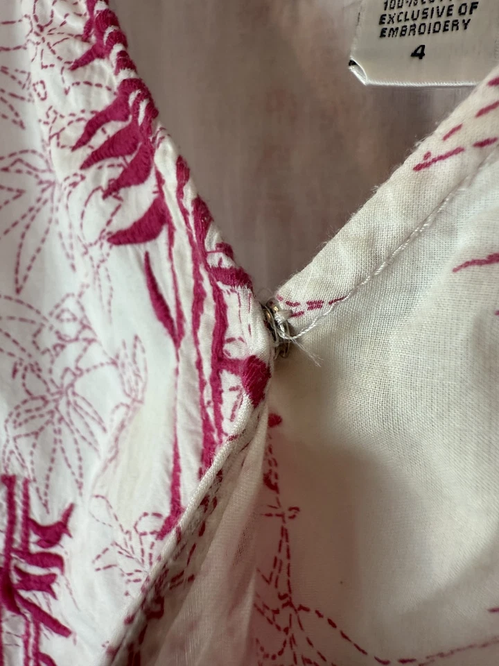 Diane von Furstenberg Dress Womens 4 White Pink Nicole Embroidered Wrap Summer - Image 3 of 4