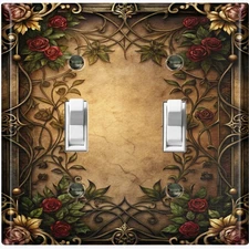Metal Light Switch Outlet Cover Wall Plate Vintage Red Roses Floral Frame FME116