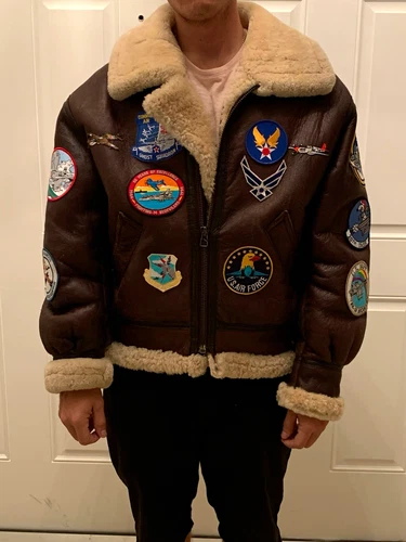 Men’s sheepskin B 3  Jacket Calafate aviation size S -M Full Zip Pockets Lined - product listing photo