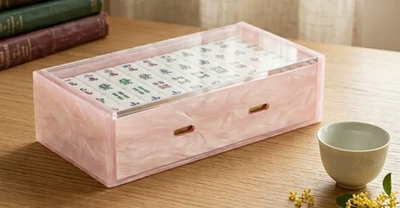 #ad Premium Portable Silk Pink Acrylic Mahjong Storage Box Tiles Not Included $105.64