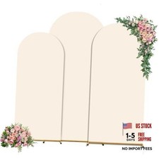 Set of 3 Wedding Arch Backdrop Cover,Round Top Spandex 6-6.6-7.2-FT Beige