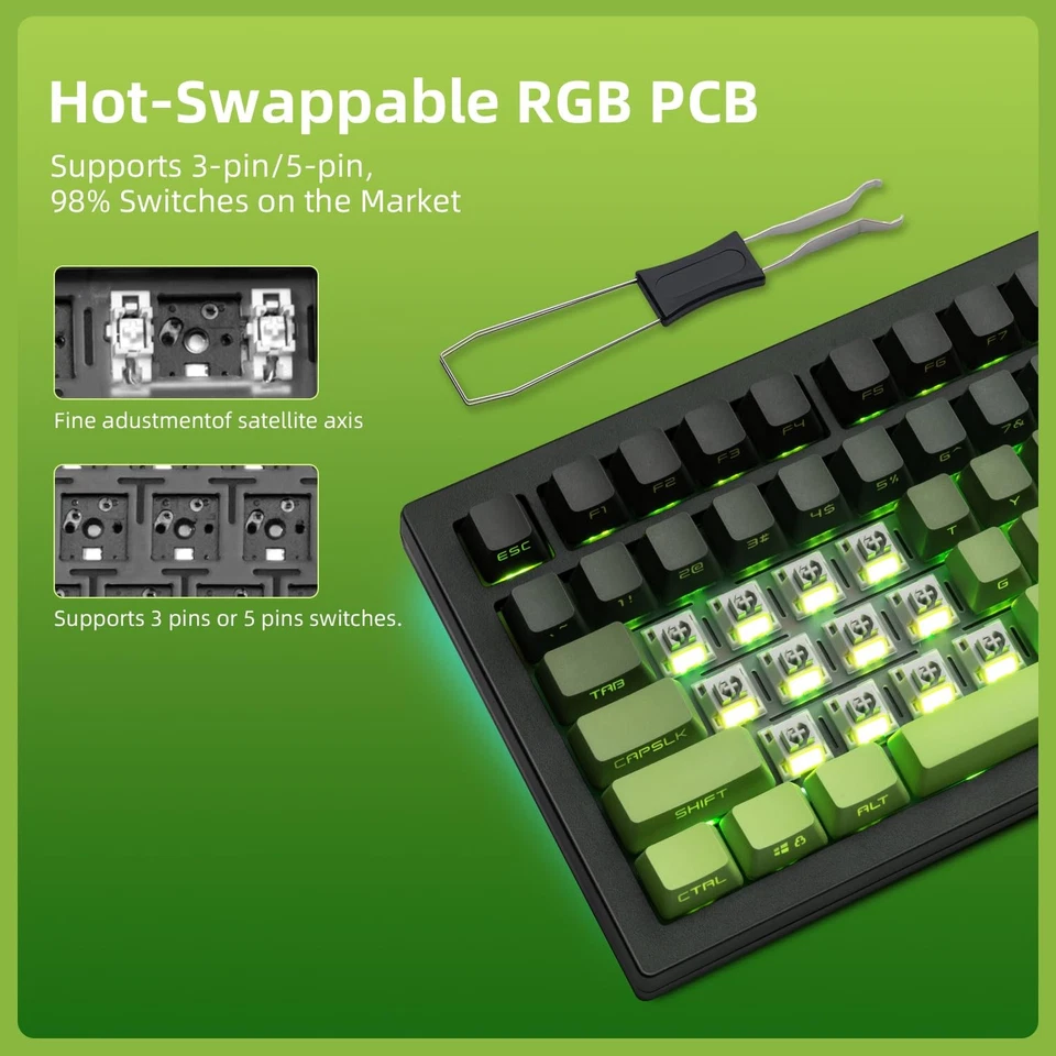 ZH870 Wireless Mechanical Gaming Keyboard,80% Green Custom Creamy Sound Keybo... - Image 4 of 4