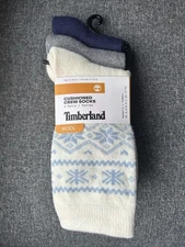 New! Timberland Womens Cushioned Boot Socks 3 Pairs Size 6.5-9.5 White Blue Wool