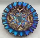 VINTAGE CARNIVAL NORTHWOOD GRAPE & CABLE ELECTRIC PURPLE PIE CRUST EDGED BOWL